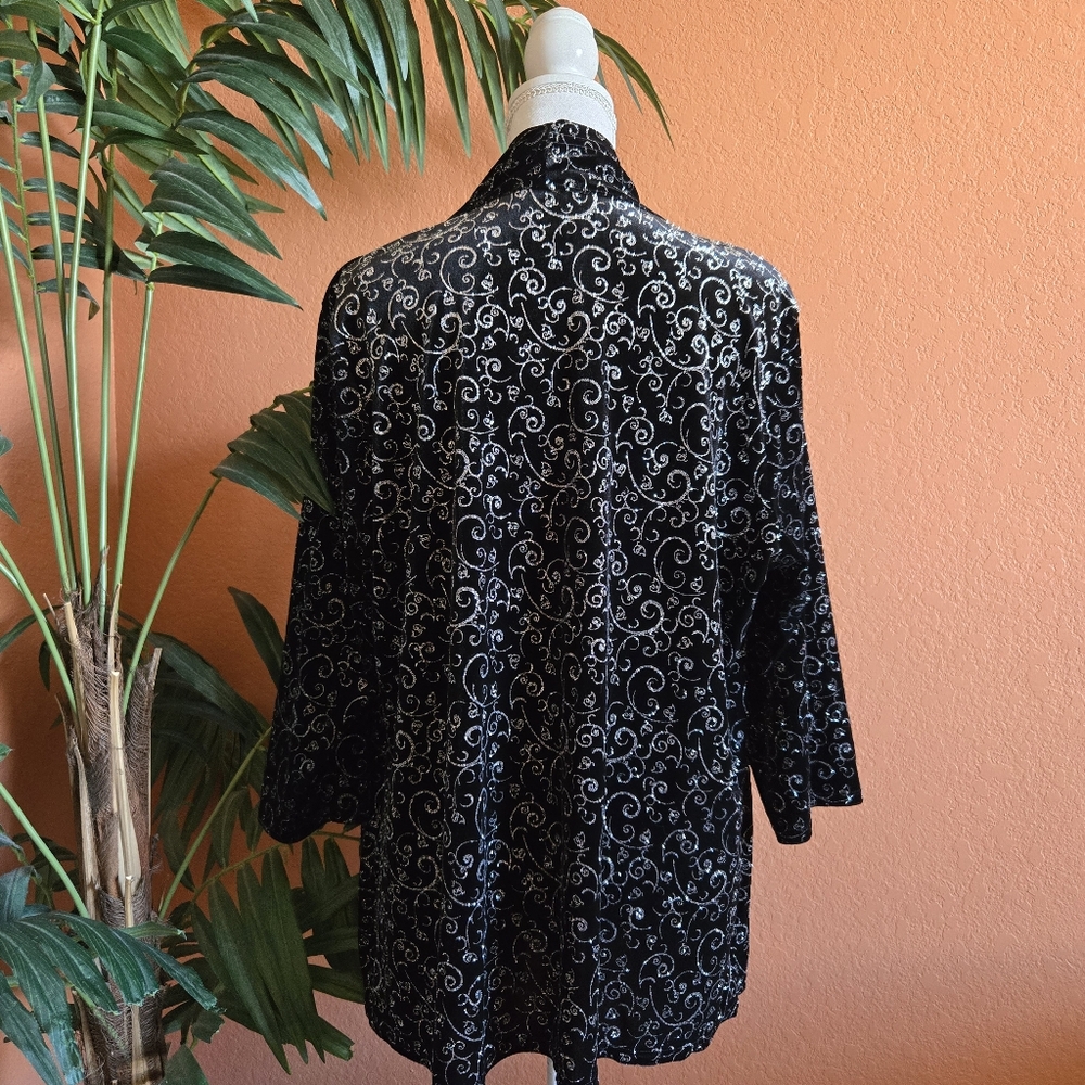 3/$25 Notations Woman Velvet Sparkle Top Jaxket Stretch 1X Black Silver Evening - Picture 3 of 12